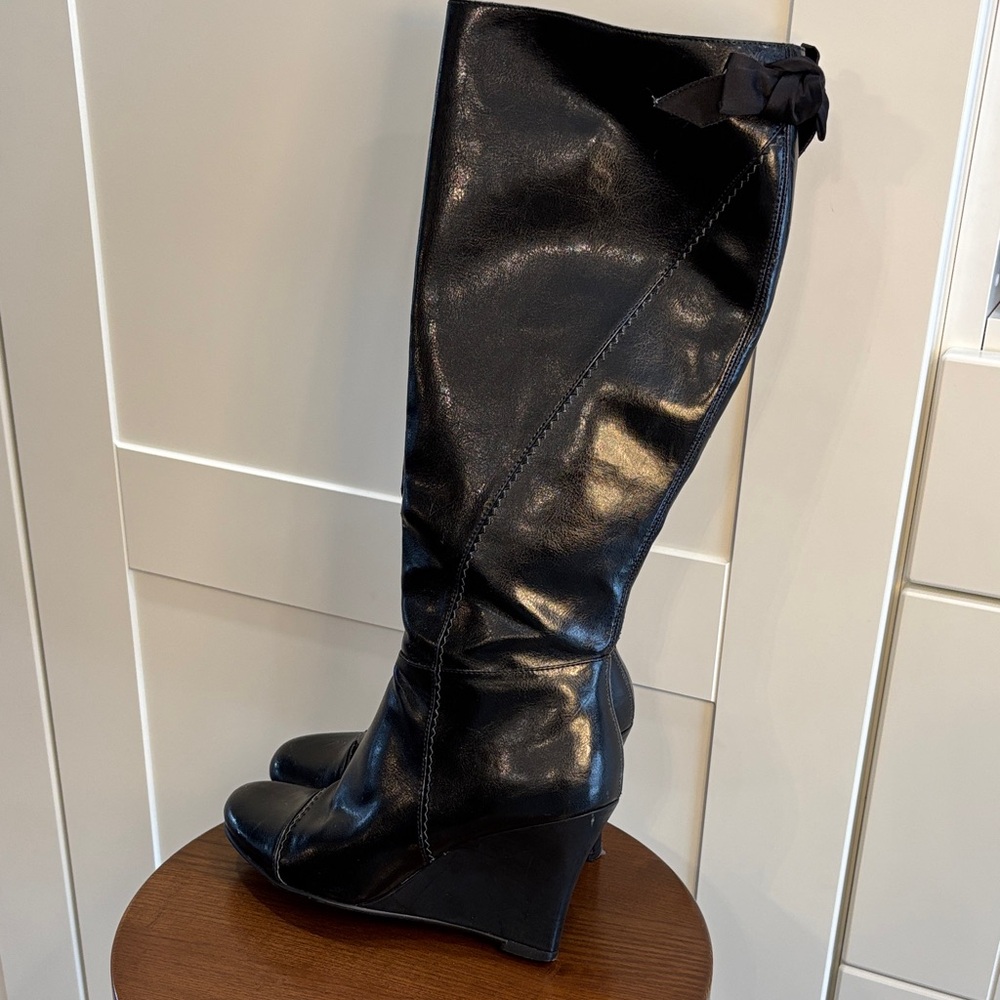 Black faux leather Wedge Boots